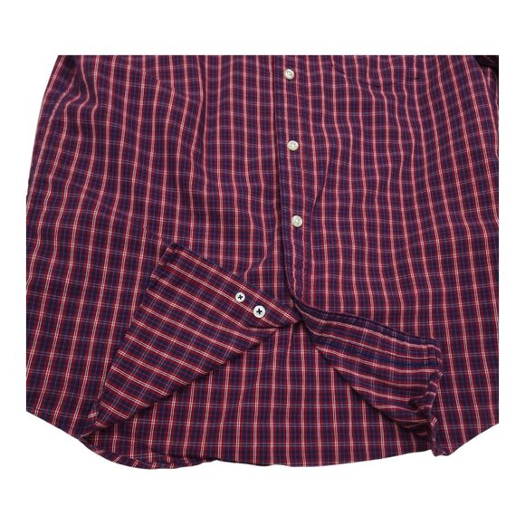 Chaps Stretch Easy Care Red & Navy Plaid Long Sleeve Button-Down Shirt Small - Picture 6 of 7